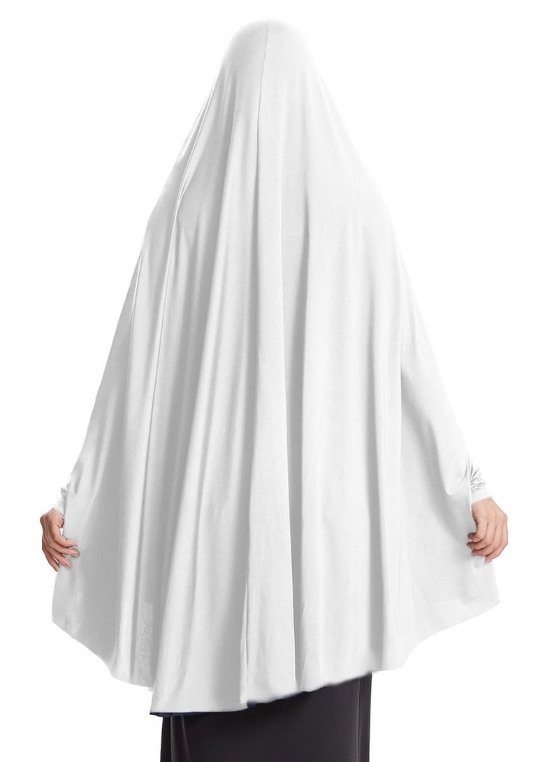 إسكدنيا Women's Solid Color Abaya Batwing Sleeve Thobe Robe With Hijab White  - Image 3