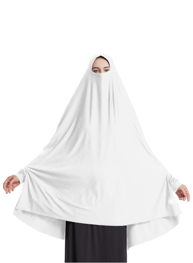 إسكدنيا Women's Solid Color Abaya Batwing Sleeve Thobe Robe With Hijab White  - Image 1