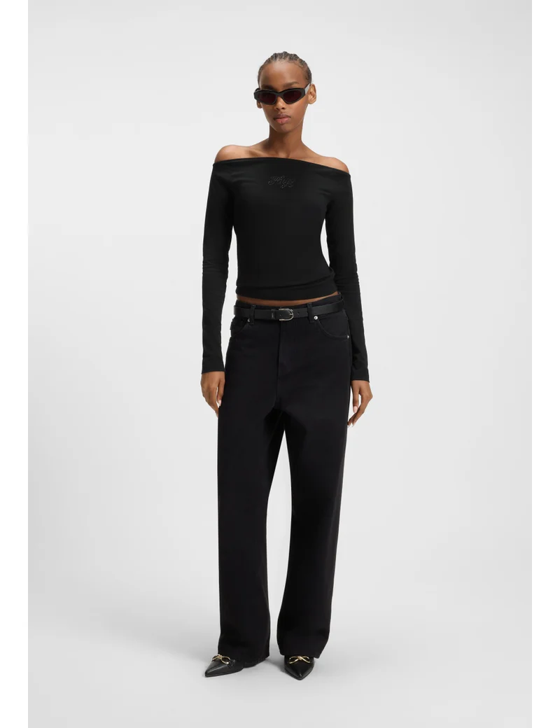 HUGO  Stretch-cotton top with rhinestone logo for Women | Best Price UAE