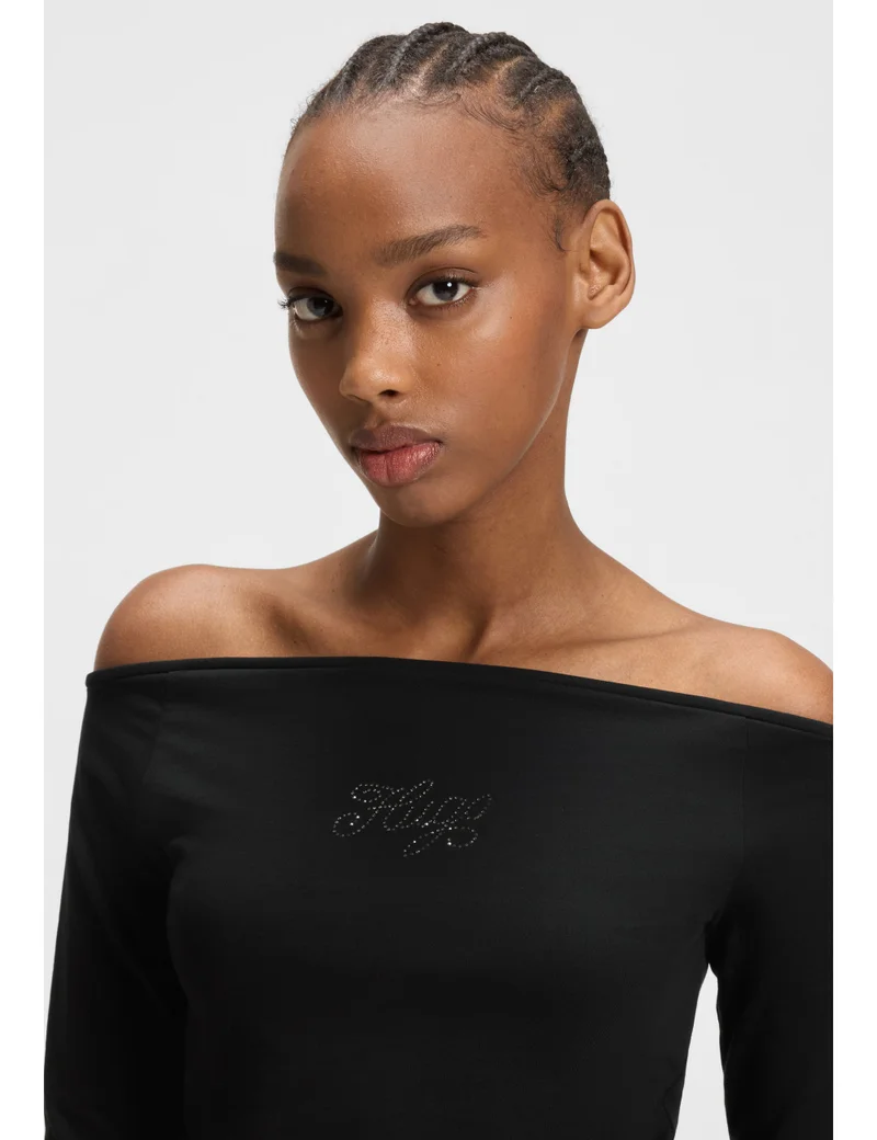HUGO  Stretch-cotton top with rhinestone logo for Women | Best Price UAE
