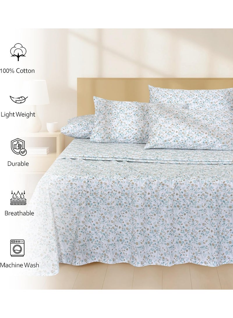 RUVANTI 6 Pcs Cotton Sheets - 100% Natural Cotton Soft, Lightweight & Breathable Crispy Percale Bed Sheets, Queen Sheet Set 16" Deep Pockets, Fleur & Field - Image 2
