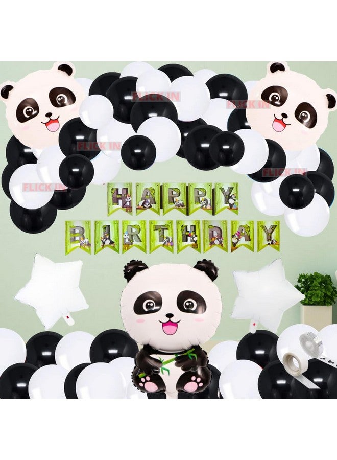 FI - FLICK IN 48 Pcs Panda Theme Birthday Decorations Set Black And White Balloon Garland for Decoration Happy Birthday Panda Theme Decoration (Pack of 48, Black & White) - Image 1