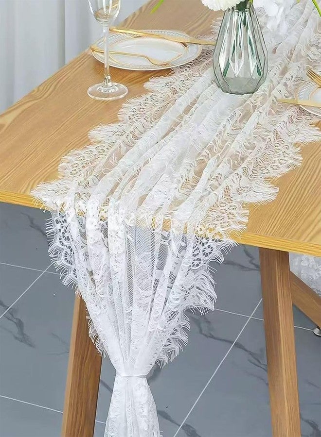 LUSTRIB 1PCS White Lace Table Runner, 14 x 120 Inch Long Boho Table Runner, White Vintage Rustic Lace Fabric Tablecloth for Wedding Bridal Party Picnic Decoration DIY Craft Classy Runners - Image 5