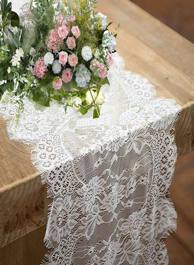 LUSTRIB 1PCS White Lace Table Runner, 14 x 120 Inch Long Boho Table Runner, White Vintage Rustic Lace Fabric Tablecloth for Wedding Bridal Party Picnic Decoration DIY Craft Classy Runners - Image 1