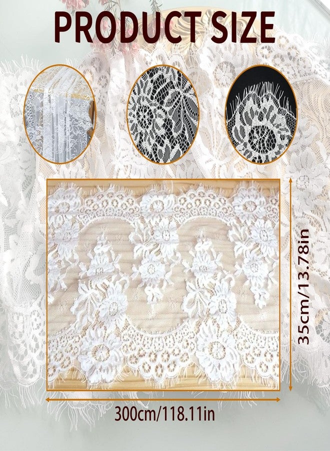 LUSTRIB 1PCS White Lace Table Runner, 14 x 120 Inch Long Boho Table Runner, White Vintage Rustic Lace Fabric Tablecloth for Wedding Bridal Party Picnic Decoration DIY Craft Classy Runners - Image 2