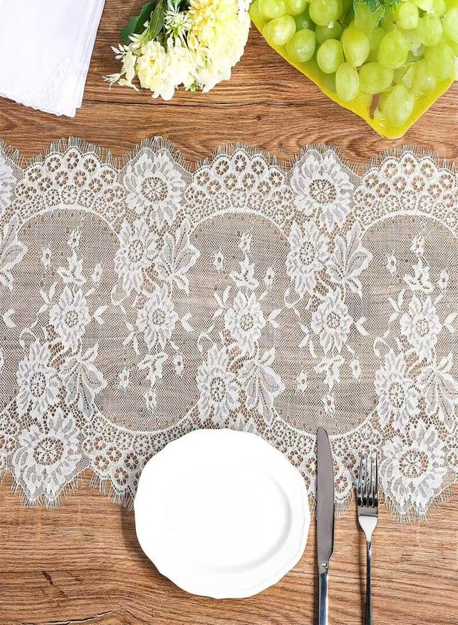 LUSTRIB 1PCS White Lace Table Runner, 14 x 120 Inch Long Boho Table Runner, White Vintage Rustic Lace Fabric Tablecloth for Wedding Bridal Party Picnic Decoration DIY Craft Classy Runners - Image 4