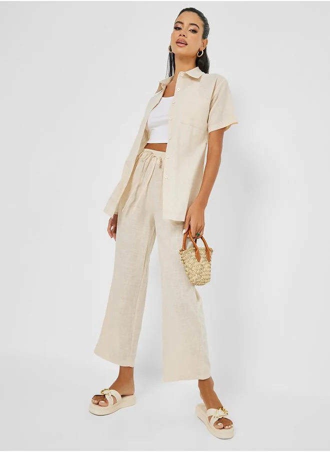 Take Two Linen Look Shirt & Straight Leg Trouser Co-Ord Set
