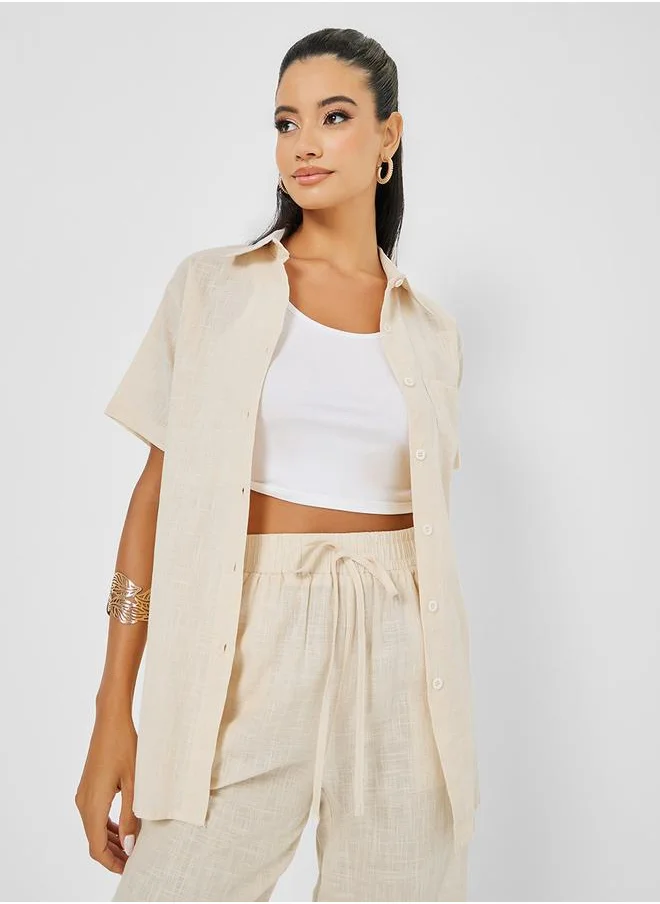 Take Two Linen Look Shirt & Straight Leg Trouser Co-Ord Set