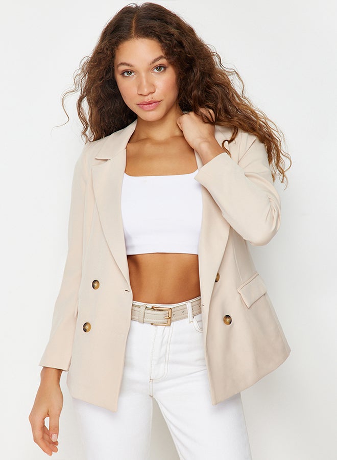 trendyol Beige Regular Lined Double Breasted Closure Woven Blazer Jacket TWOSS21CE0107 - Image 2