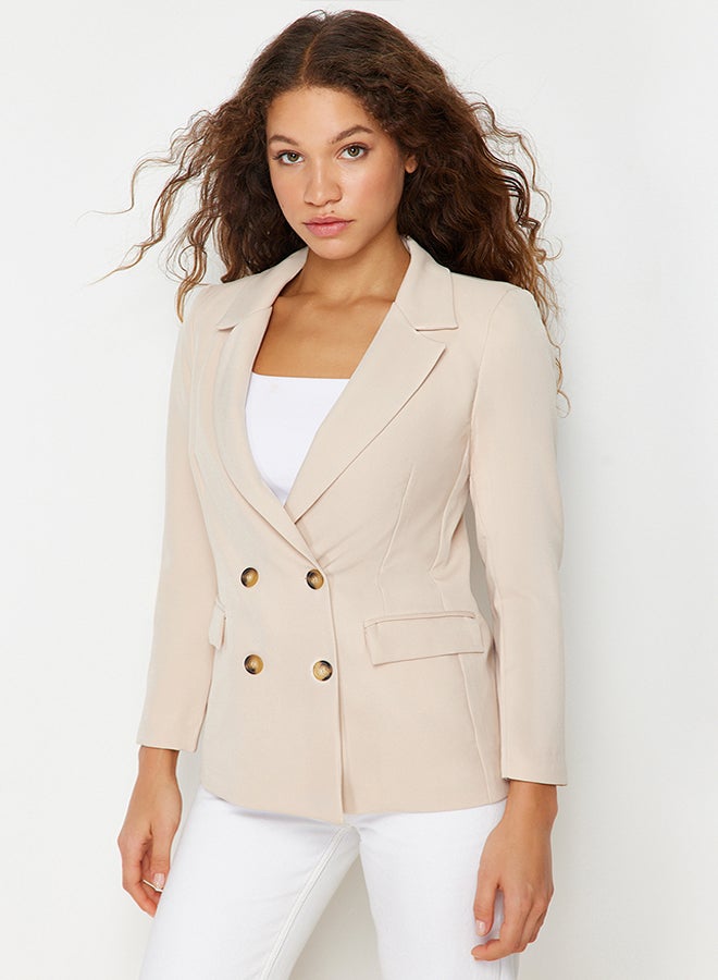 trendyol Beige Regular Lined Double Breasted Closure Woven Blazer Jacket TWOSS21CE0107 - Image 3