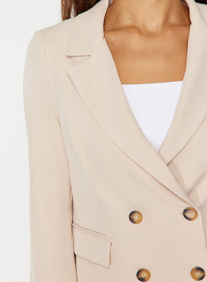 trendyol Beige Regular Lined Double Breasted Closure Woven Blazer Jacket TWOSS21CE0107 - Image 5