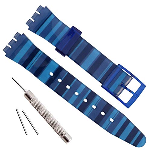 GreenOlive OliBoPo Replacement Waterproof Silicone Rubber Watch Strap Watch Band for Swatch (17mm 19mm 20mm) (17mm, Gradient Blue) - Image 1