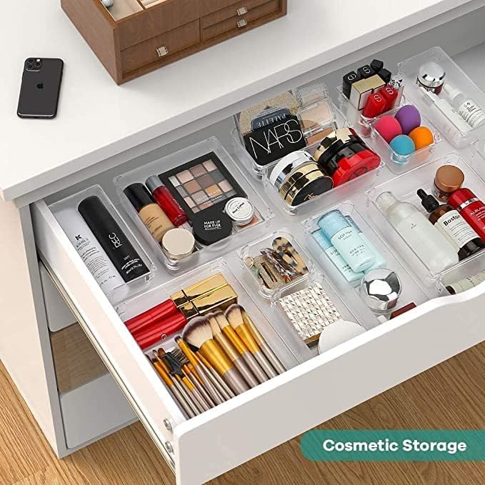 ROKTRY10 PCS Clear Plastic Drawer Organizer Set, Non-Slip/Crack Bathroom Vanity Drawer Organizer Trays Dividers, Versatile Storage Bins - Image 2
