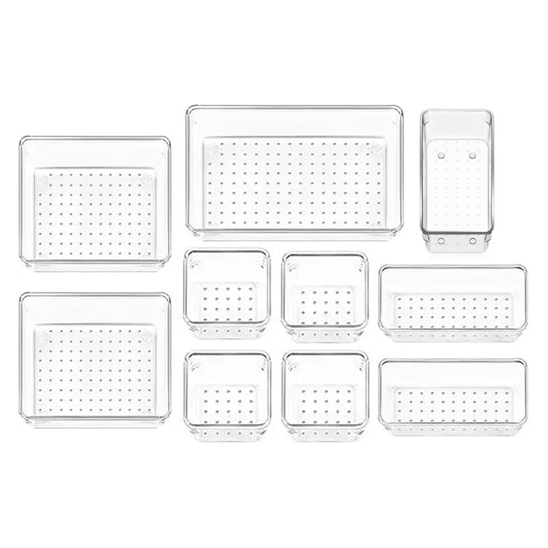 ROKTRY10 PCS Clear Plastic Drawer Organizer Set, Non-Slip/Crack Bathroom Vanity Drawer Organizer Trays Dividers, Versatile Storage Bins - Image 1