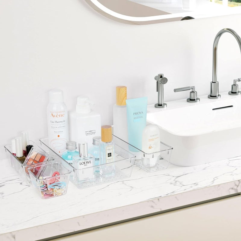 ROKTRY10 PCS Clear Plastic Drawer Organizer Set, Non-Slip/Crack Bathroom Vanity Drawer Organizer Trays Dividers, Versatile Storage Bins - Image 4