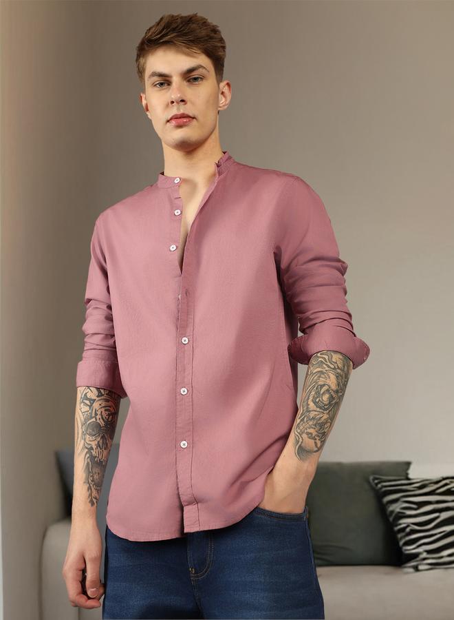 Dennis Lingo Men's Dusty Pink Slim Fit Casual Spread Shirt - Image 5