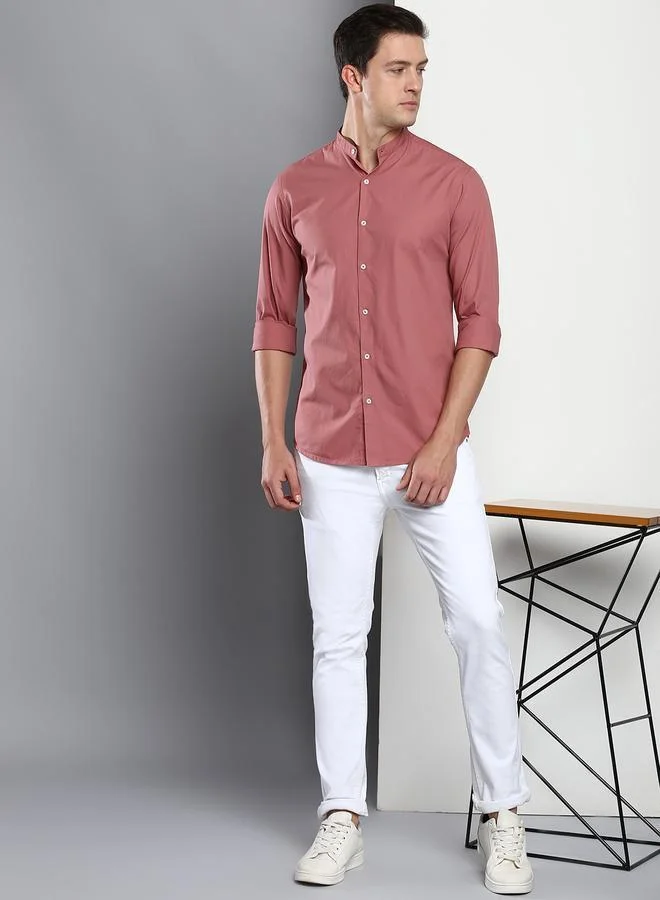 Dennis Lingo Men's Dusty Pink Slim Fit Casual Spread Shirt
