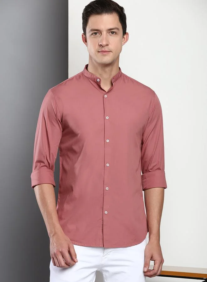 Dennis Lingo Men's Dusty Pink Slim Fit Casual Spread Shirt