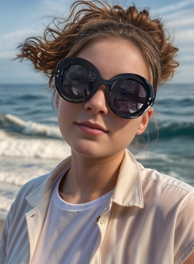 كاست ويف نظارات شمسية كبيرة مستديرة بتصميم ريترو للنساء والرجال، نظارات شمسية كبيرة عصرية من السبعينيات والثمانينيات، نظارات شمسية أنيقة بحماية من الأشعة فوق البنفسجية 400، نظارات شمسية كبيرة مستديرة أنيقة للنساء - Image 3