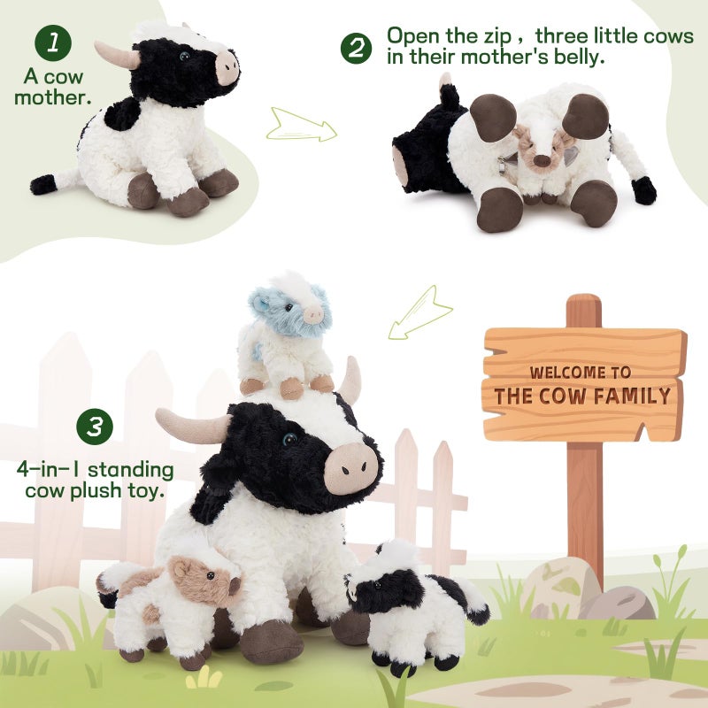 Beniny 4Pcs Cow Plush Toy Set  Mommy Cow Stuffed Animal With 3 Adorable Calf Babies In Mom 'S Belly  20 "" Soft Farm Aniaml For Girls Boys Kids  Christmas Birthday Gift - Image 2