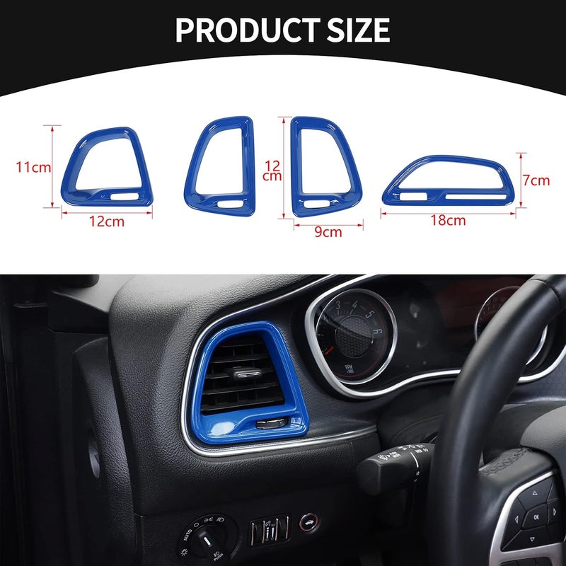 Voodonala Center Console Air Condition Outlet Vent Trim Accessories for Dodge Challenger 2015-2021 - Blue (4 Pieces) - Image 3