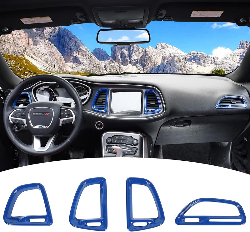Voodonala Center Console Air Condition Outlet Vent Trim Accessories for Dodge Challenger 2015-2021 - Blue (4 Pieces) - Image 1