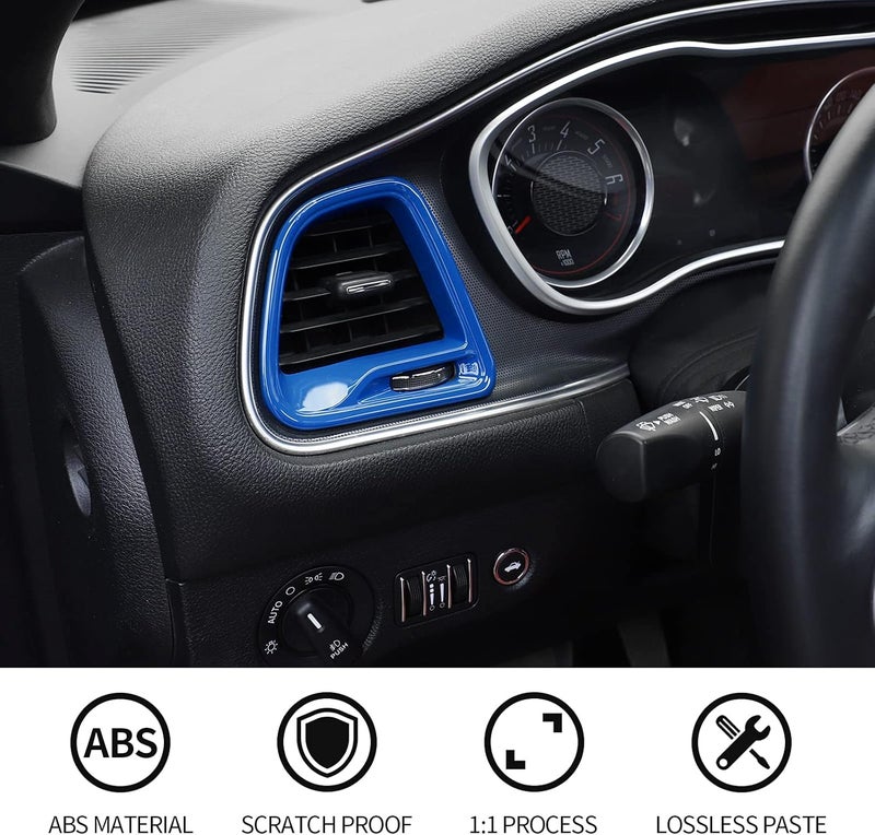 Voodonala Center Console Air Condition Outlet Vent Trim Accessories for Dodge Challenger 2015-2021 - Blue (4 Pieces) - Image 2