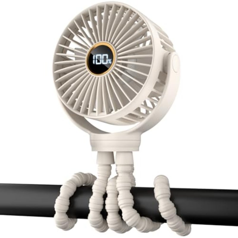 Portable Stroller Mini Fan, Small Rechargeable Personal Fan, Travel Essentials for Baby, Wagon, Car Seat, Treadmill, Battery Powered Biking Gear Accessories, 360° Rotation, 3-Speed, Display - Image 1