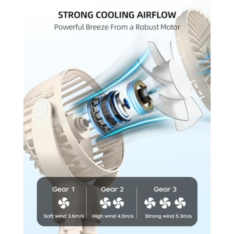 Portable Stroller Mini Fan, Small Rechargeable Personal Fan, Travel Essentials for Baby, Wagon, Car Seat, Treadmill, Battery Powered Biking Gear Accessories, 360° Rotation, 3-Speed, Display - Image 3