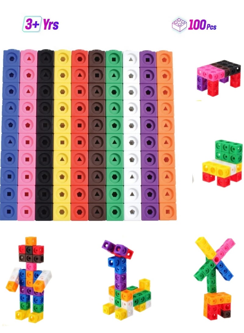 100 قطعة من مكعبات ربط الرياضيات، مكعبات بناء، فرز، مكعبات تكديس، ألعاب عد تعليمية، أدوات تعليمية منزلية للأطفال بعمر 3+ عامًا - Image 1