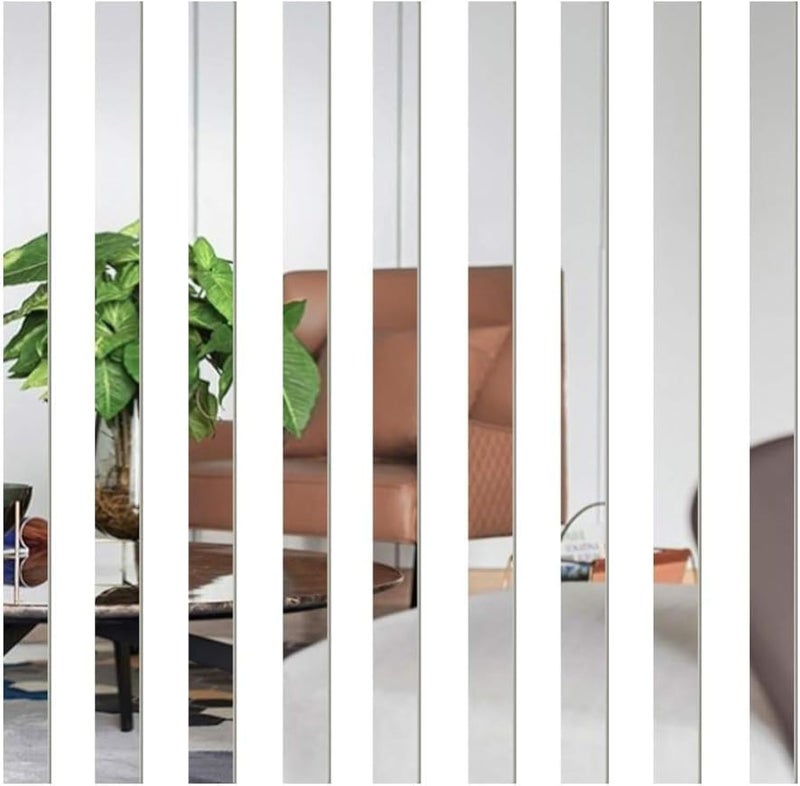 10 Pcs Mirror Wall Stickers Striped Design Mirror Art Tile Decal DIY Self Adhesive Wall Line Border Decals Removable Acrylic Mirror Sheets Wall Sticker Wall Stickers and Murals for Home Decor 520cm