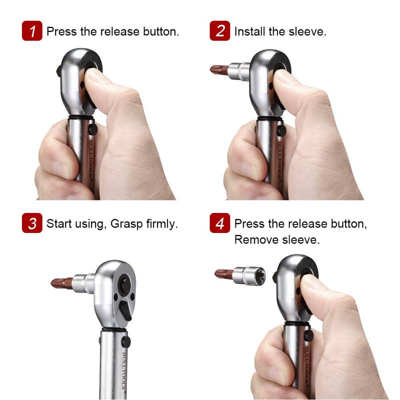 BULLTOOLS 1/4-inch Drive Click Torque Wrench Set Dual-Direction Adjustable 90-tooth Torque Wrench with Buckle (20-200in.lb / 2.26-22.6Nm) - Image 5