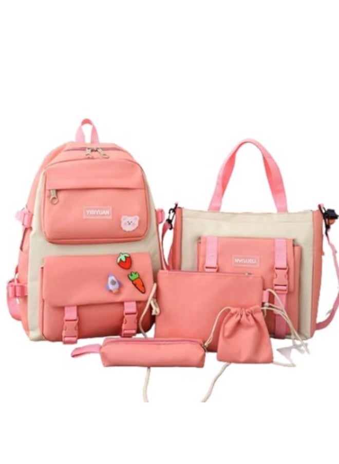 GGEROU Kids Cute Backpack Set for School, 5Pcs Kwaii School Bag Large-capacity, Girls Boys Back to School Book Bag Backpack Pink  - Image 1