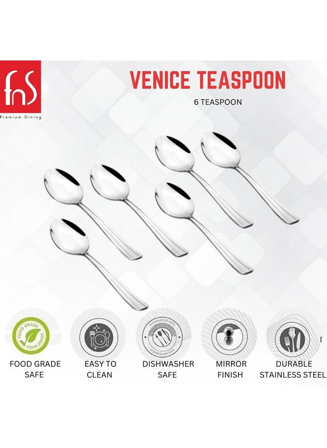FNS FnS Venice Stainless Steel Tea Spoon Set of 6 for Tea, Coffee and Spices  - Image 1