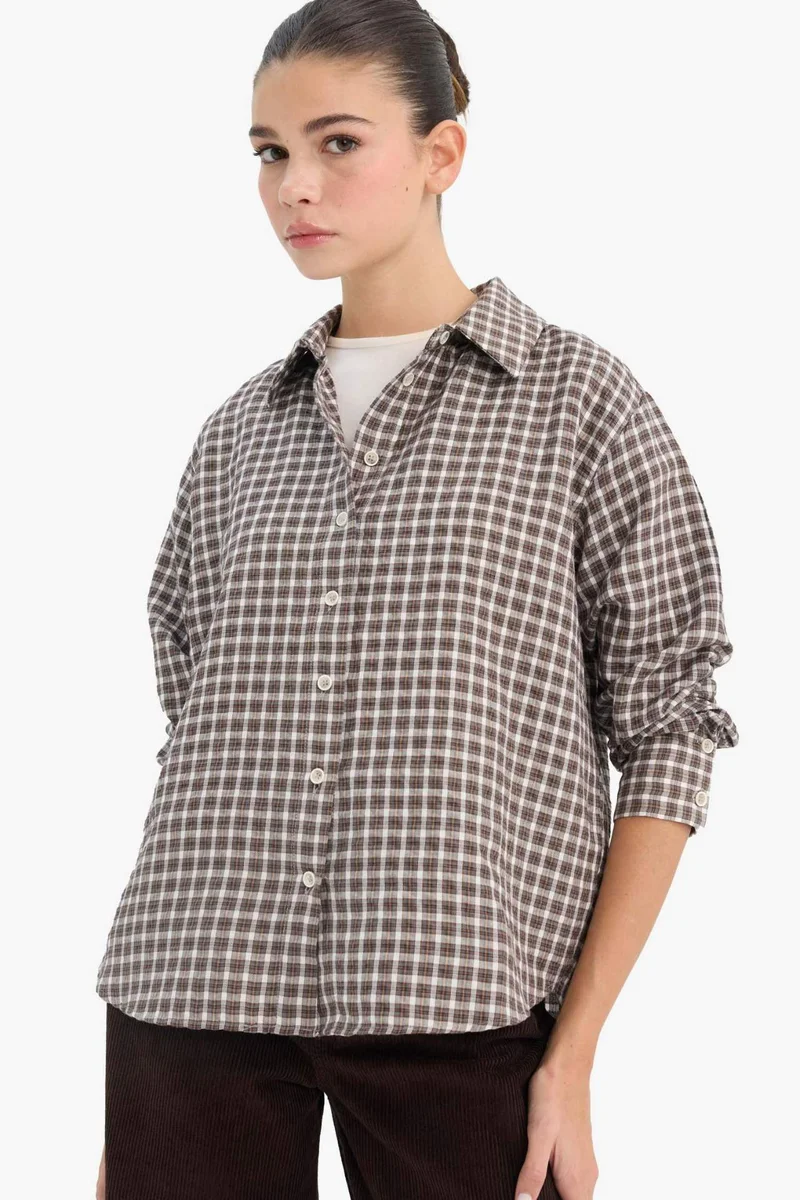 ديفاكتو Afra x DeFacto Oversize Fit Gingham Poplin Shirt