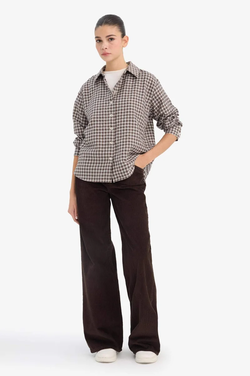 ديفاكتو Afra x DeFacto Oversize Fit Gingham Poplin Shirt