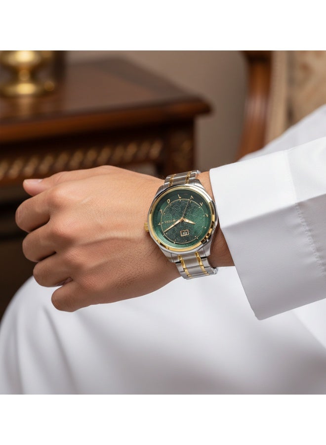 Titan Men’s Analog Arabic Dial Watch – Green Dial with Gold Bezel – Two Tone Stainless Steel Bracelet -  Limited Eid Collection - Image 3