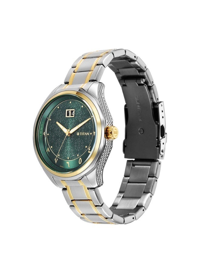 Titan Men’s Analog Arabic Dial Watch – Green Dial with Gold Bezel – Two Tone Stainless Steel Bracelet -  Limited Eid Collection - Image 4