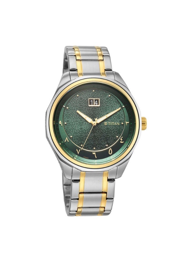 Titan Men’s Analog Arabic Dial Watch – Green Dial with Gold Bezel – Two Tone Stainless Steel Bracelet -  Limited Eid Collection - Image 2