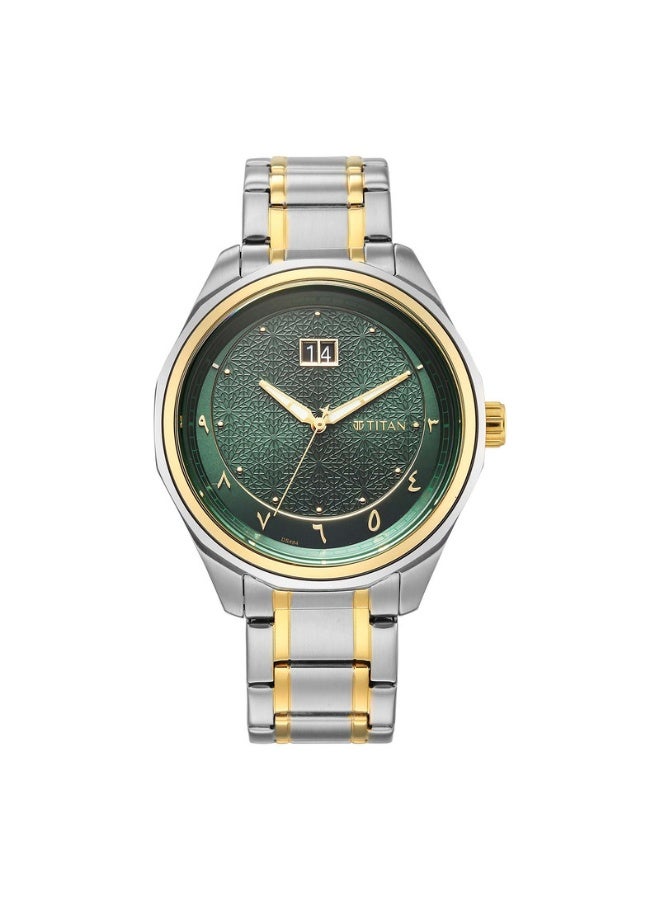 Titan Men’s Analog Arabic Dial Watch – Green Dial with Gold Bezel – Two Tone Stainless Steel Bracelet -  Limited Eid Collection - Image 1