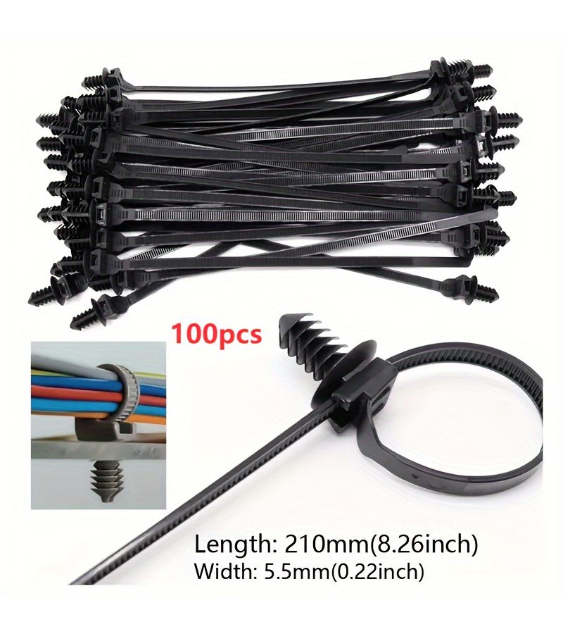 100pcs Heavy Duty Nylon Cable Zip Ties 5.5x210mm Self Locking for Wire Management Indoor Outdoor Black