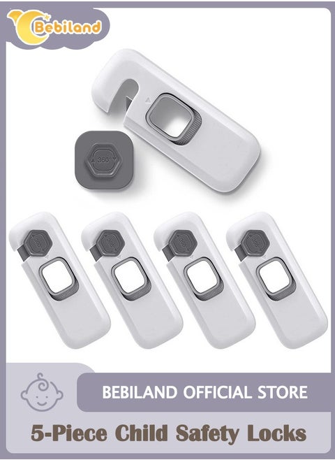 5-Piece Child Safety Locks with Strong Adhesive, Cupboard Door Strap Locks for Fridge Cabinets Drawers and Dishwasher, No Tools Needed No Drilling