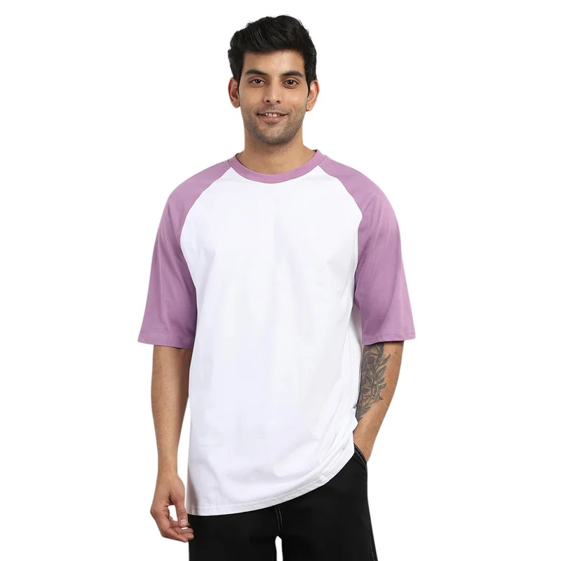 NOBERO Men's Cotton Oversized Fit Colorblock T-Shirt