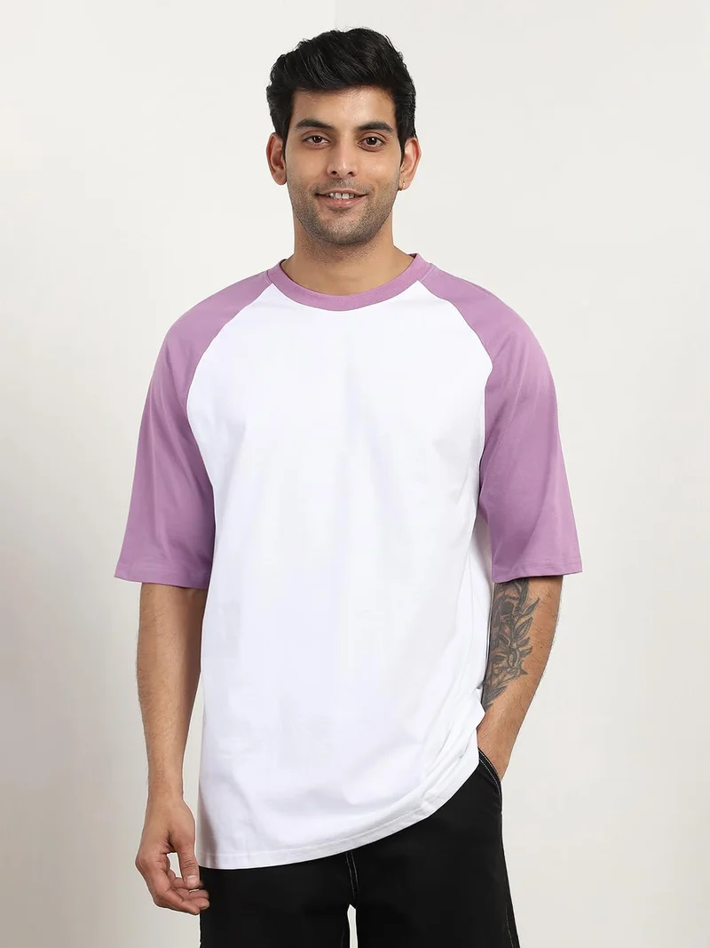 نوبيرو Men's Cotton Oversized Fit Colorblock T-Shirt