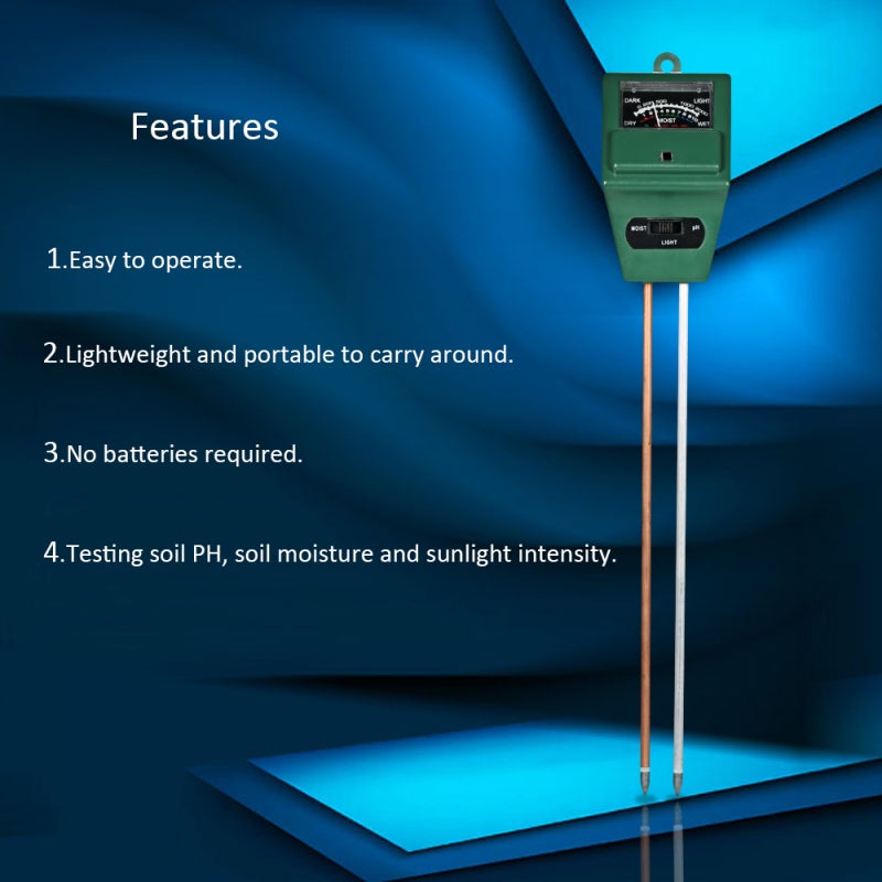 Soil Tester: 3-In-1 Portable Rust-Proof Durable Meter - Easy Operation No Batteries Required PH & Sunlight Intensity Tester for Home Gardening & Outdoor Plant Care - Image 5