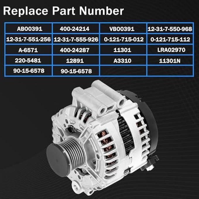 BOMLING Alternator 11301 Fit for BMW 128i 2008-2013 323i 2007-2009 328i 2007-2013 328i xDrive 2009-2013 328Xi 2007-2008 528i 2008-2010 528i xDrive 2009-2010 3.0L Replace 0121715012 12-31-7-550-968 - Image 3