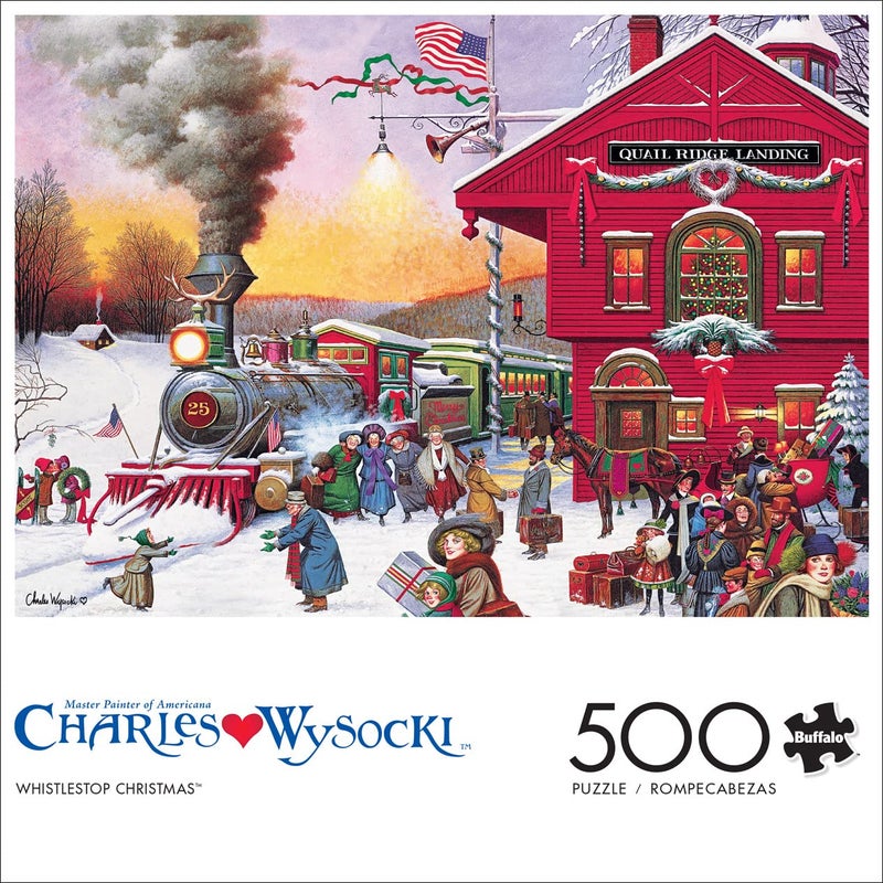 Buffalo Games - Charles Wysocki - Whistle Stop Christmas - 500 Piece Jigsaw Puzzle Red, Violet, Green, 21.25"L X 15"W - Image 2