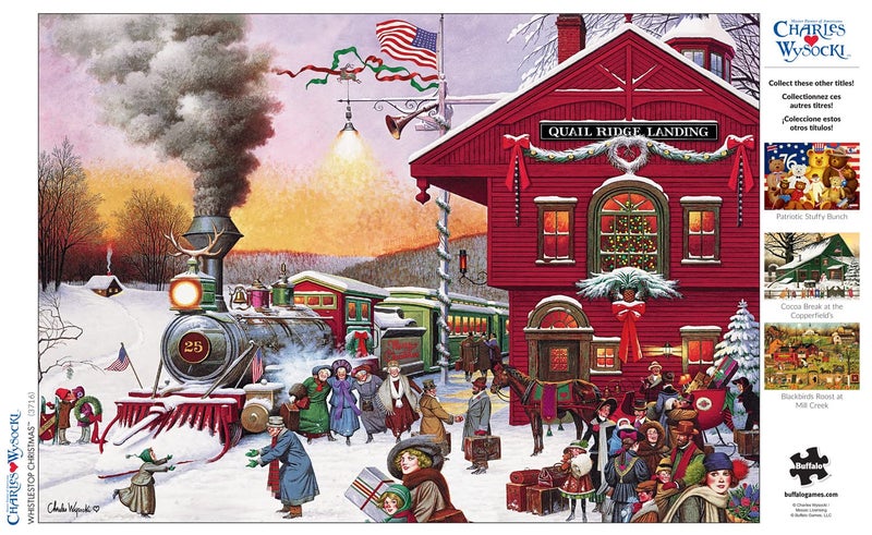 Buffalo Games - Charles Wysocki - Whistle Stop Christmas - 500 Piece Jigsaw Puzzle Red, Violet, Green, 21.25"L X 15"W - Image 5