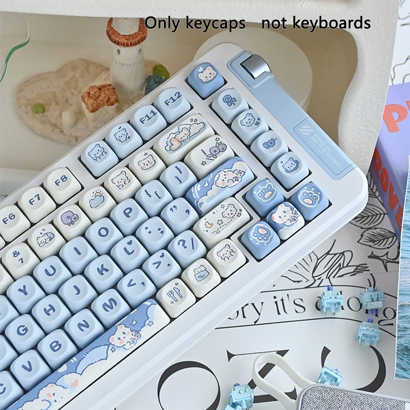 MOA Thermal Sublimation PBT Keycap White Blue Red Panda Cartoon Mechanicak Keyboards fits 6.25U Mount Tea Bear Style - Image 2