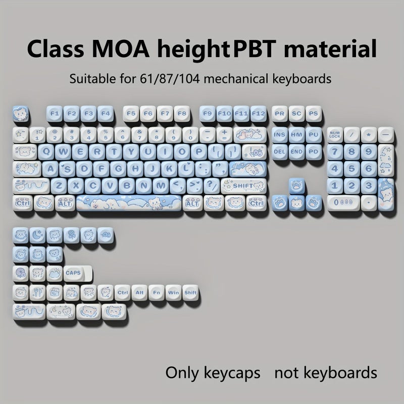 MOA Thermal Sublimation PBT Keycap White Blue Red Panda Cartoon Mechanicak Keyboards fits 6.25U Mount Tea Bear Style - Image 1